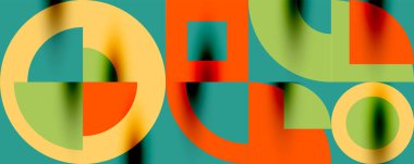 Neo memphis geometrik desenli daireler, kareler. Kapaklar, afişler, el ilanları ve posterler ve diğer şablonlar için pop sanatları soyut arka plan