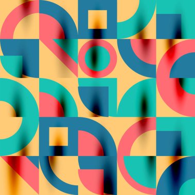 Neo memphis geometrik desenli daireler, kareler. Kapaklar, afişler, el ilanları ve posterler ve diğer şablonlar için pop sanatları soyut arka plan