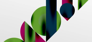 Daireler ve gölgeler. Renkli yuvarlak elementler, üçgenler, yarı daireler ve diğer şekiller. Duvar Kağıdı, Sancak, Arkaplan, Kart, Kitap İllüstrasyonu, İniş Sayfası