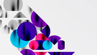 Renkli güzel daireler, yarı daireler, kareler ve yuvarlak üçgenler. Duvar kağıdı, afiş, arkaplan, kart, kitap illüstrasyonu, iniş sayfası için geometrik mozaik mozaik desen soyut arkaplan