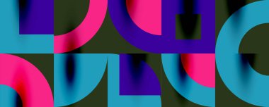 Neo memphis geometrik desenli daireler, kareler. Kapaklar, afişler, el ilanları ve posterler ve diğer şablonlar için pop sanatları soyut arka plan