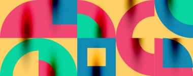 Neo memphis geometrik desenli daireler, kareler. Kapaklar, afişler, el ilanları ve posterler ve diğer şablonlar için pop sanatları soyut arka plan