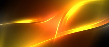 Neon parlayan daire ışınları, karanlıkta ışık saçan yuvarlak çizgiler, gezegen tarzı neon dalga çizgileri. Duvar kağıdı, afiş, arkaplan için enerji yüklü elektrik konsept tasarımı