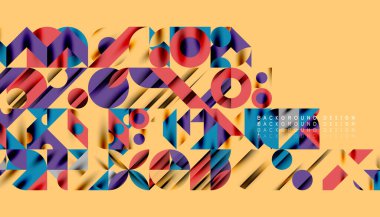 Neo memphis geometrik deseni daireler, kareler ve çizgilerle. Kapaklar, afişler, el ilanları ve posterler ve diğer şablonlar için pop sanatları soyut arka plan