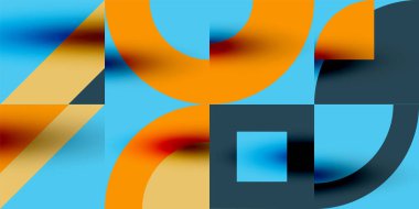 Neo memphis geometrik desenli daireler, kareler. Kapaklar, afişler, el ilanları ve posterler ve diğer şablonlar için pop sanatları soyut arka plan