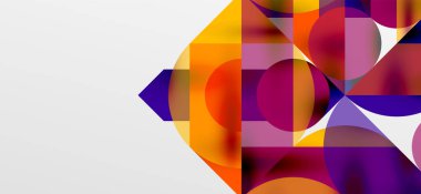 Daireler ve gölgeler. Renkli yuvarlak elementler, üçgenler, yarı daireler ve diğer şekiller. Duvar Kağıdı, Sancak, Arkaplan, Kart, Kitap İllüstrasyonu, İniş Sayfası