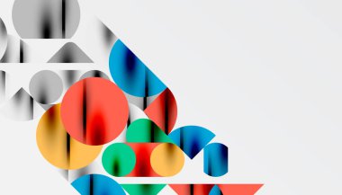 Renkli güzel daireler, yarı daireler, kareler ve yuvarlak üçgenler. Duvar kağıdı, afiş, arkaplan, kart, kitap illüstrasyonu, iniş sayfası için geometrik mozaik mozaik desen soyut arkaplan