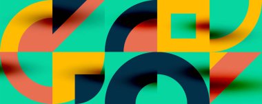 Neo memphis geometrik desenli daireler, kareler. Kapaklar, afişler, el ilanları ve posterler ve diğer şablonlar için pop sanatları soyut arka plan