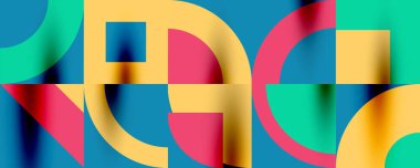 Neo memphis geometrik desenli daireler, kareler. Kapaklar, afişler, el ilanları ve posterler ve diğer şablonlar için pop sanatları soyut arka plan