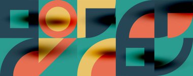 Neo memphis geometrik desenli daireler, kareler. Kapaklar, afişler, el ilanları ve posterler ve diğer şablonlar için pop sanatları soyut arka plan