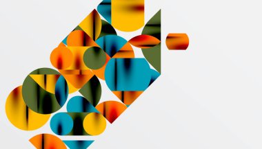 Renkli güzel daireler, yarı daireler, kareler ve yuvarlak üçgenler. Duvar kağıdı, afiş, arkaplan, kart, kitap illüstrasyonu, iniş sayfası için geometrik mozaik mozaik desen soyut arkaplan