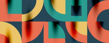 Neo memphis geometrik desenli daireler, kareler. Kapaklar, afişler, el ilanları ve posterler ve diğer şablonlar için pop sanatları soyut arka plan