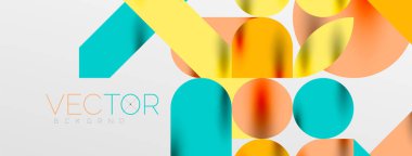 Mozaik geometrik elementler. Renkli daireler, yuvarlak geometrik şekiller ve gölgeli üç boyutlu çizgiler. Duvar kağıdı, pankart, şablon veya iniş için basit biçimler