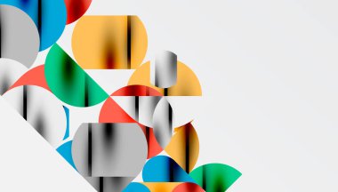 Renkli güzel daireler, yarı daireler, kareler ve yuvarlak üçgenler. Duvar kağıdı, afiş, arkaplan, kart, kitap illüstrasyonu, iniş sayfası için geometrik mozaik mozaik desen soyut arkaplan