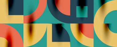 Neo memphis geometrik desenli daireler, kareler. Kapaklar, afişler, el ilanları ve posterler ve diğer şablonlar için pop sanatları soyut arka plan