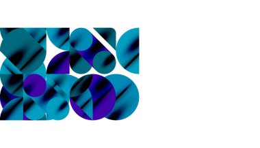 Renkli güzel daireler, yarı daireler, kareler ve yuvarlak üçgenler. Duvar kağıdı, afiş, arkaplan, kart, kitap illüstrasyonu, iniş sayfası için geometrik mozaik mozaik desen soyut arkaplan