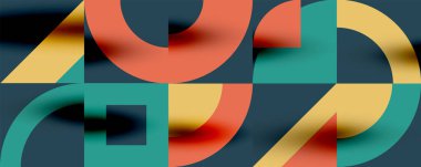 Neo memphis geometrik desenli daireler, kareler. Kapaklar, afişler, el ilanları ve posterler ve diğer şablonlar için pop sanatları soyut arka plan