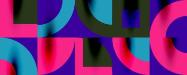 Neo memphis geometrik desenli daireler, kareler. Kapaklar, afişler, el ilanları ve posterler ve diğer şablonlar için pop sanatları soyut arka plan