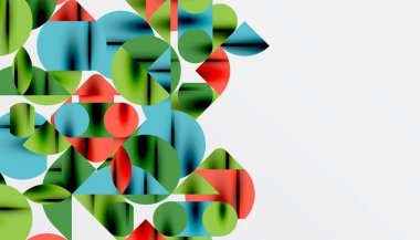 Renkli güzel daireler, yarı daireler, kareler ve yuvarlak üçgenler. Duvar kağıdı, afiş, arkaplan, kart, kitap illüstrasyonu, iniş sayfası için geometrik mozaik mozaik desen soyut arkaplan