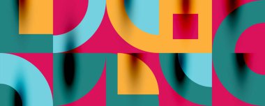 Neo memphis geometrik desenli daireler, kareler. Kapaklar, afişler, el ilanları ve posterler ve diğer şablonlar için pop sanatları soyut arka plan