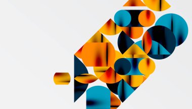 Renkli güzel daireler, yarı daireler, kareler ve yuvarlak üçgenler. Duvar kağıdı, afiş, arkaplan, kart, kitap illüstrasyonu, iniş sayfası için geometrik mozaik mozaik desen soyut arkaplan