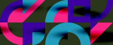 Neo memphis geometrik desenli daireler, kareler. Kapaklar, afişler, el ilanları ve posterler ve diğer şablonlar için pop sanatları soyut arka plan