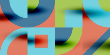 Neo memphis geometrik desenli daireler, kareler. Kapaklar, afişler, el ilanları ve posterler ve diğer şablonlar için pop sanatları soyut arka plan