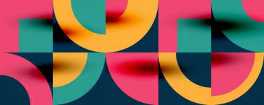 Neo memphis geometrik desenli daireler, kareler. Kapaklar, afişler, el ilanları ve posterler ve diğer şablonlar için pop sanatları soyut arka plan