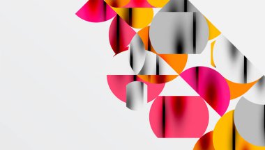 Renkli güzel daireler, yarı daireler, kareler ve yuvarlak üçgenler. Duvar kağıdı, afiş, arkaplan, kart, kitap illüstrasyonu, iniş sayfası için geometrik mozaik mozaik desen soyut arkaplan