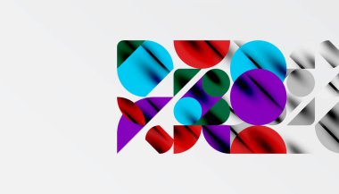 Renkli güzel daireler, yarı daireler, kareler ve yuvarlak üçgenler. Duvar kağıdı, afiş, arkaplan, kart, kitap illüstrasyonu, iniş sayfası için geometrik mozaik mozaik desen soyut arkaplan