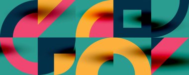 Neo memphis geometrik desenli daireler, kareler. Kapaklar, afişler, el ilanları ve posterler ve diğer şablonlar için pop sanatları soyut arka plan