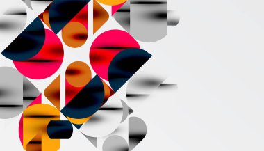 Renkli güzel daireler, yarı daireler, kareler ve yuvarlak üçgenler. Duvar kağıdı, afiş, arkaplan, kart, kitap illüstrasyonu, iniş sayfası için geometrik mozaik mozaik desen soyut arkaplan