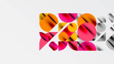 Renkli güzel daireler, yarı daireler, kareler ve yuvarlak üçgenler. Duvar kağıdı, afiş, arkaplan, kart, kitap illüstrasyonu, iniş sayfası için geometrik mozaik mozaik desen soyut arkaplan