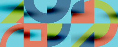 Neo memphis geometrik desenli daireler, kareler. Kapaklar, afişler, el ilanları ve posterler ve diğer şablonlar için pop sanatları soyut arka plan