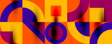 Neo memphis geometrik desenli daireler, kareler. Kapaklar, afişler, el ilanları ve posterler ve diğer şablonlar için pop sanatları soyut arka plan