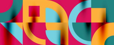 Neo memphis geometrik desenli daireler, kareler. Kapaklar, afişler, el ilanları ve posterler ve diğer şablonlar için pop sanatları soyut arka plan