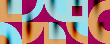 Neo memphis geometrik desenli daireler, kareler. Kapaklar, afişler, el ilanları ve posterler ve diğer şablonlar için pop sanatları soyut arka plan