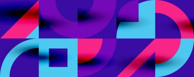 Neo memphis geometrik desenli daireler, kareler. Kapaklar, afişler, el ilanları ve posterler ve diğer şablonlar için pop sanatları soyut arka plan