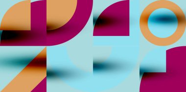 Neo memphis geometrik desenli daireler, kareler. Kapaklar, afişler, el ilanları ve posterler ve diğer şablonlar için pop sanatları soyut arka plan