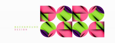 Çember, kare ve çiçek yapraklı geometrik arkaplan. Duvar kağıdı, pankart, arkaplan veya iniş için yuvarlak şekiller