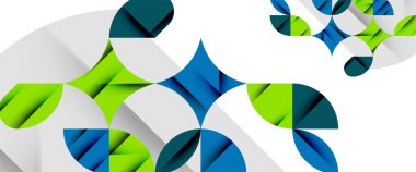 Beyaza asgari geometrik elementler. Yapraklar, yuvarlak üçgenler, yıldızlar.