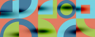 Neo memphis geometrik desenli daireler, kareler. Kapaklar, afişler, el ilanları ve posterler ve diğer şablonlar için pop sanatları soyut arka plan