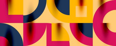 Neo memphis geometrik desenli daireler, kareler. Kapaklar, afişler, el ilanları ve posterler ve diğer şablonlar için pop sanatları soyut arka plan