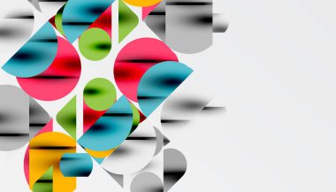 Renkli güzel daireler, yarı daireler, kareler ve yuvarlak üçgenler. Duvar kağıdı, afiş, arkaplan, kart, kitap illüstrasyonu, iniş sayfası için geometrik mozaik mozaik desen soyut arkaplan