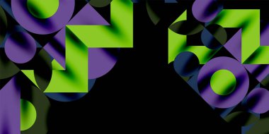 Renkli basit dinamik geometrik şekiller daire çizgileri ve yuvarlak şekiller oluşturur. Mozaik tekno sanat konsepti. Duvar Kağıdı, Sancak, Arkaplan, Kart, Kitap İllüstrasyonu, İniş Sayfası