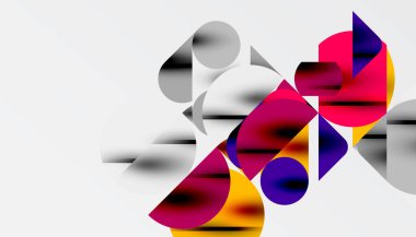 Renkli güzel daireler, yarı daireler, kareler ve yuvarlak üçgenler. Duvar kağıdı, afiş, arkaplan, kart, kitap illüstrasyonu, iniş sayfası için geometrik mozaik mozaik desen soyut arkaplan