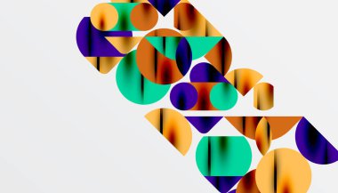 Renkli güzel daireler, yarı daireler, kareler ve yuvarlak üçgenler. Duvar kağıdı, afiş, arkaplan, kart, kitap illüstrasyonu, iniş sayfası için geometrik mozaik mozaik desen soyut arkaplan
