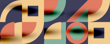 Neo memphis geometrik desenli daireler, kareler. Kapaklar, afişler, el ilanları ve posterler ve diğer şablonlar için pop sanatları soyut arka plan