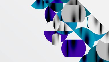 Renkli güzel daireler, yarı daireler, kareler ve yuvarlak üçgenler. Duvar kağıdı, afiş, arkaplan, kart, kitap illüstrasyonu, iniş sayfası için geometrik mozaik mozaik desen soyut arkaplan