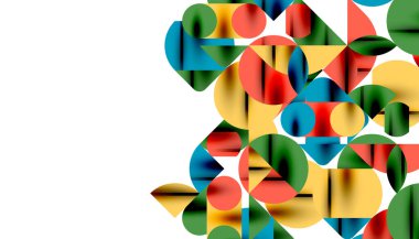 Renkli güzel daireler, yarı daireler, kareler ve yuvarlak üçgenler. Duvar kağıdı, afiş, arkaplan, kart, kitap illüstrasyonu, iniş sayfası için geometrik mozaik mozaik desen soyut arkaplan